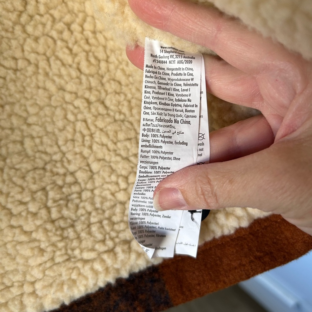 COTTON ON Kids plaid “wool” coat size 7-8 Yr old. NWOT. Faux “Shearling” lined. - Picture 7 of 8